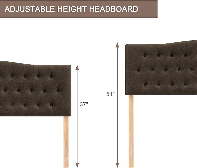 Tufted Upholstered Headboard Queen Size, Sturdy and Durable Solid Wood Bed headboard, Fabric Headboard Adjustable Height from 37” to 51”, Button Diamond Design Head Board, Chocolate