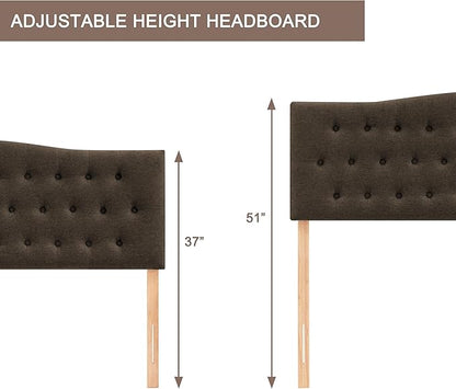 Tufted Upholstered Headboard Twin Size, Sturdy and Durable Solid Wood Bed headboard, Fabric Headboard Adjustable Height from 37” to 51”, Button Diamond Design Head Board, Chocolate