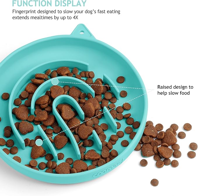 Coomazy Silicone Slow Feeder Dog Cat Bowls, Interactive Puzzle Toy for Pets Dry/Wet Food Training, Keeps Dogs Cats Busy, Prevents Puppy Kitty Overeating (Cyan, 1.4 Cup)-Mewly Pet