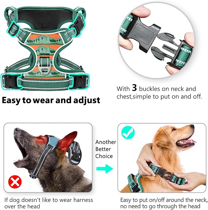 Timos No Pull Dog Harness,No Choke Front Clip Dog Reflective Harness,Adjustable Soft Padded Pet Vest with Easy Control Handle for Large Dogs,Wilderness,L-Mewly Pet