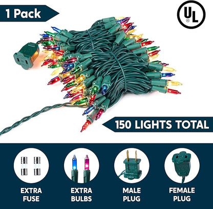Joiedomi Multicolor Christmas String Lights,150 Count 31.2FT Christmas Fairy Tree Lights Plug in for Indoor Outdoor Xmas Decorations Patio Holiday Theme Party Yard House,Green Wire