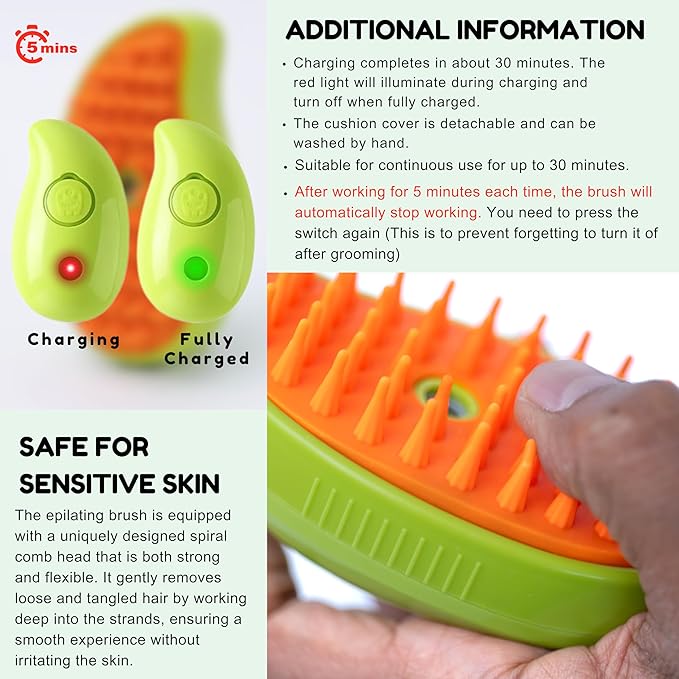 Cat Steam Brush for Shedding, Steamy Grooming Comb with Anti-Static Spray for Cats & Dogs, Gentle Defur Comb for Tangled & Loose Hair, Ergonomic Pet Mist Brush Design, Cepillo de Vapor para Gato Perro-Mewly Pet