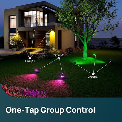 Linkind Smart Solar Spot Lights Outdoor SL5C, Solar Lights Outdoor Spotlight Color Changing APP/Voice Control Landscape Lighting, IP67 Christmas Halloween Decorations for Yard, Garden, Pathway(2 Pack)