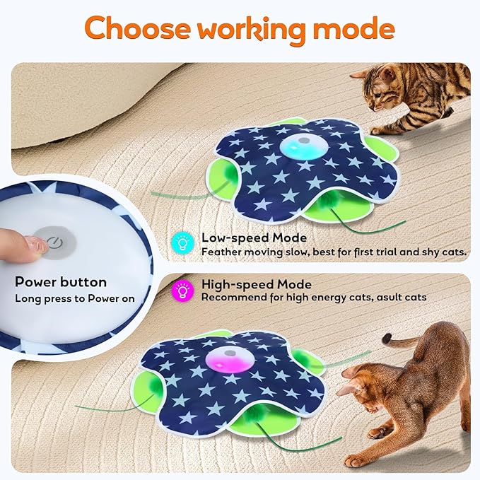 Interactive Cat Toys Auto Moving Feather Concealed in Mat,Motion Activated Cat Toys with Mouse Squeaky, Cat Exercise Toys for Bored Cats-Mewly Pet