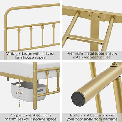 Yaheetech Classic Metal Platform Bed Frame Mattress Foundation with Victorian Style Iron-Art Headboard/Footboard/Under Bed Storage No Box Spring Needed Full Size Antique Gold