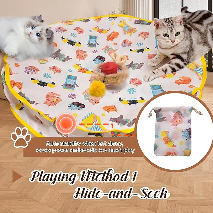 28-Inch Automatic Cat Toys Cat Play Mat with Motion-Activated Rolling Ball–Interactive Hide-and-Seek Cat Toy for Indoor Cats’ Exercise-Mewly Pet