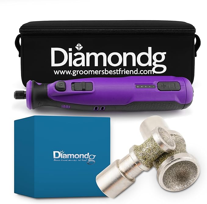 Diamondg Cordless Dog Nail Grinder with Quiet Sound & LED Tip for Large & Small Dogs, 4hrs. Runtime, 2 Bits Included, Purple-Mewly Pet