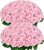 BLEUM CADE 50 Pcs Pink Roses Artificial Flowers, Real Touch Velvet Roses Fake Flowers Bulk, Artificial Roses Bouquet with Long Stems Bridal DIY Wedding Party Centerpiece Decorations