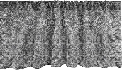 Ambesonne Aztec Window Valance, Pattern of Symmetric Tribal Inspired Streaks and Motifs in Greyscale Tones, Curtain Valance for Kitchen Bedroom Decor with Rod Pocket, 42" x 18", Pale Grey and Dimgray