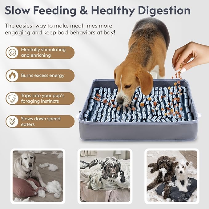 Snuffle Mat for Dogs, Dog Puzzle Mat, Interactive Dog Toys for Enrichment,Sniff Mats with Non-Slip Backing,Suitable for Breeds and Sizes of Dogs (Silver, 17" X 15")-Mewly Pet