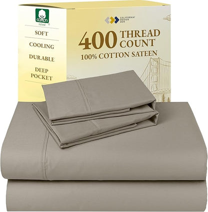 California Design Den Full Size Bed Sheets Set - Soft 400 Thread Count Sateen, Natural 100% Cotton Sheets with Deep Pockets, Breathable, Cooling and Durable Bedding Set - Taupe