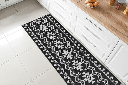 Custom Length Cut to Size Tribal Ethnic Southwestern Inspired Hallway Runner Rug, Non Slip Rubber Backed, 31 inch Wide X Customized Length, Aztec Black, 31 inch X 33 feet