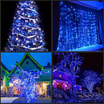 YULETIME 200 Blue LED Christmas Lights with White Wire, Pack of 2 Strands 33 Feet 100 Lights UL Certified Holiday String Light Set