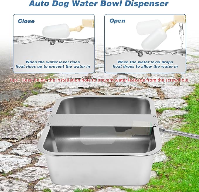 YUEPET 3 Gallon Auto Dog Water Bowl Dispenser Outside Automatic Water Dispenser for Large Dogs Stainless Steel Auto-Fill Dog Waterer Feeder with Float Valve for Pets Indoor Outdoor Use-Mewly Pet