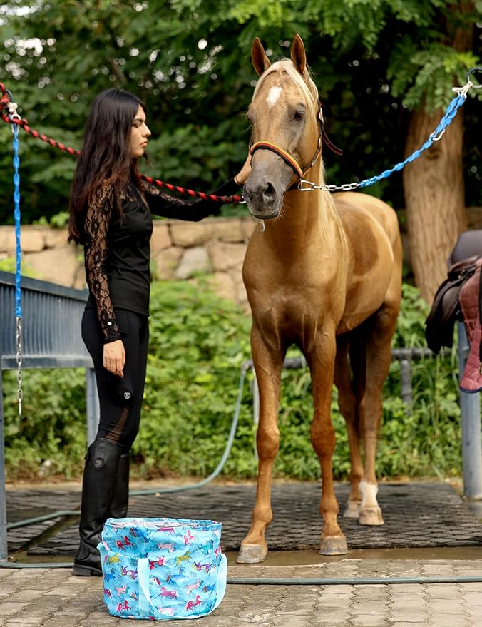 Harrison Howard Horse Grooming Kit 11-Piece Equine Care Series Horse Brush Sets with Organizer Tote Bag Tack Room Supplies Shedding Grooming Massaging Tools Blue Brushstroke Ponies-Mewly Pet
