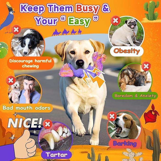 Tough Dog Toys for Aggressive Chewers, Durable Indestructible Nylon Dog Chew Toys for Large Medium Small Breeds, Squeaky Chew Toy for Puppy Teething, Interactive Dogs Toy Keep Them Busy (Wood Flavor)-Mewly Pet