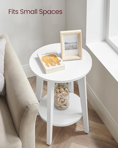 VASAGLE MAEZO Collection - Side Table, 2-Tier Small Round End Table, Nightstand with Tapered Legs, Curved Transitions, for Small Spaces, Living Room, Bedroom, Cloud White ULET283T14