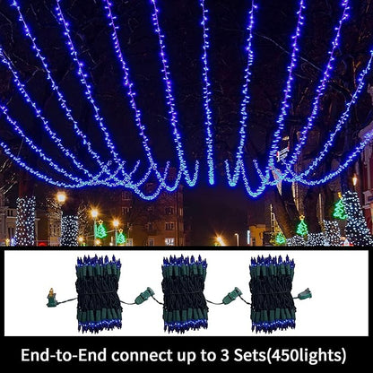 LAMPHOME Super-Bright Extendable Blue Christmas Lights Decoration 300Lights 63.8ft(2pk of 150L) UL Certified Mini Bulb String Lights Set for Outdoor Christmas Tree Garden Holiday Party Patio Decor
