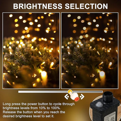 RPGT Christmas Tree Light 200 LEDs 73ft Green Cable Wire Fairy String Twinkle Lights Plug in 12 Modes for Xmas Party, Indoor, Outdoor, Garden, Wedding, Home Decoration (Warm White)