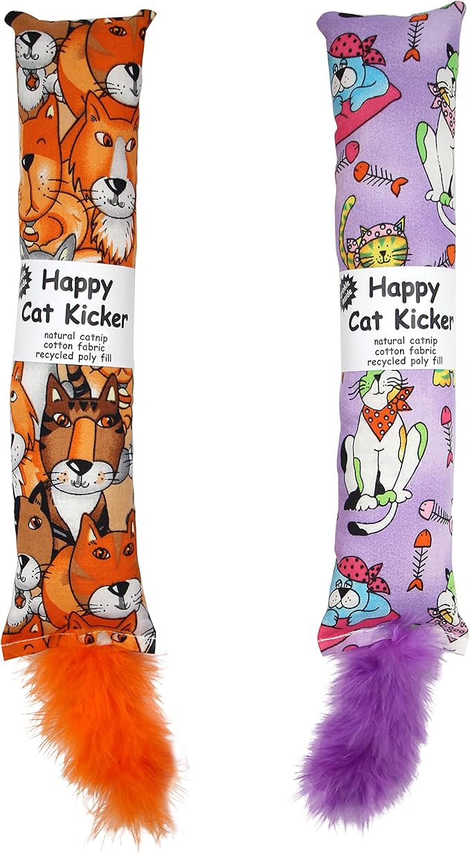 2 Pack Natural Interactive Catnip Cat Kicker with Feathers, Bite Resistant Chew Toy, Crinkle Kicker, Accessories for Indoor Cat-Mewly Pet