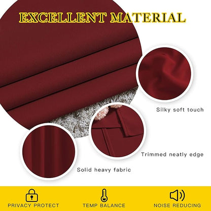 NICETOWN Extra Long Blackout Drapes - (52 inches by 120 inches, Burgundy Red, Set of 2) Window Treatment Light Blocking Privacy Curtain Panels for Home Decoration