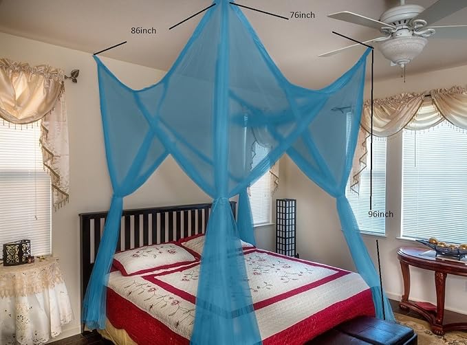 OctoRose Four Post Mosquito Net for Bed Canopy -Fits Queen, King, California King Beds-Indoor & Outdoor Use- White
