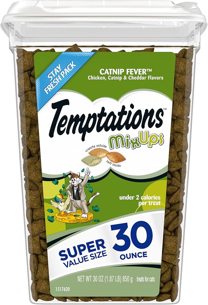 Temptations MixUps Catnip Fever Flavor Crunchy and Soft Cat Treats, 30 oz. Tub-Mewly Pet