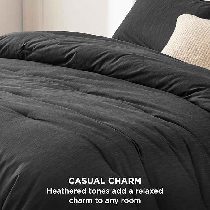 Bedsure Queen Comforter Set - Black Soft Bedding for All Seasons, Cationic Dyed Bed Set, 3 Pieces, 1 Queen Size Comforter (90"x90") and 2 Pillow Shams (20"x26"+2")