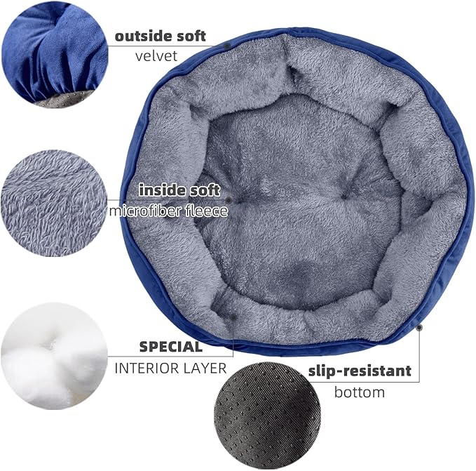 Asvin Small Dog Bed for Small Dogs, Cat Beds for Indoor Cats, Pet Bed for Puppy and Kitty, Extra Soft & Machine Washable with Anti-Slip & Water-Resistant Oxford Bottom, Blue, 20 inches-Mewly Pet