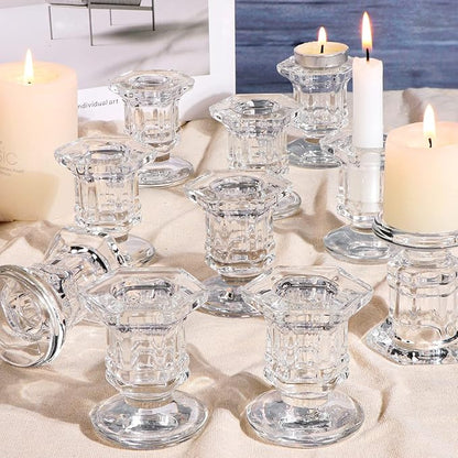 Candlestick Holders Bulk, 12 Pcs Glass Candle Holders Set Clear, Crystal Taper Candle Holder for Wedding, Table Centerpiece, Home Decoration
