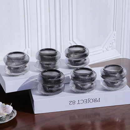 Woho Smoke Grey Votive Candle Holders Set of 6, Vintage Ribbed Tealight Candle Holder for Daily Home Decor, Classy Tea Light Candle Holder Glass for Living Room Table Decor(Grey, 2.1" H X 2.75" D)