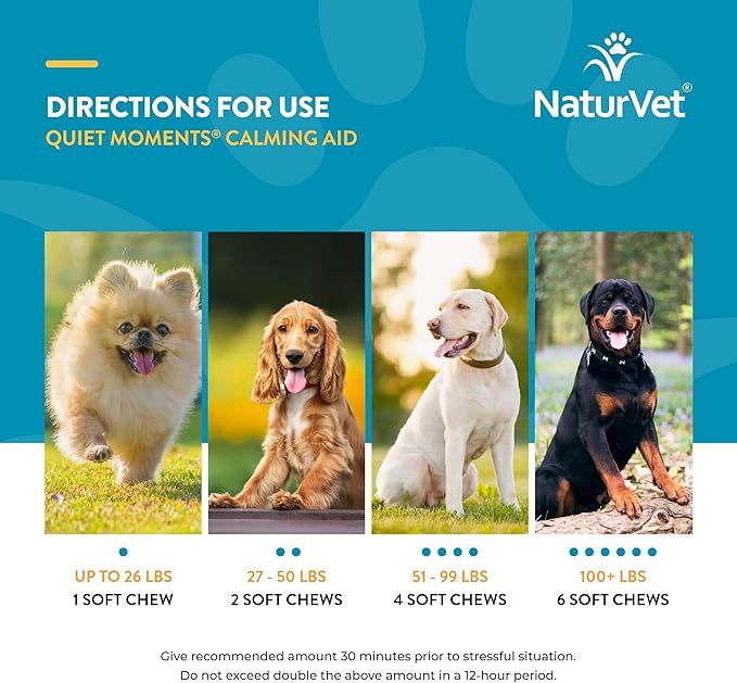 NaturVet Quiet Moments Calming Dog Supplement, Dog Soft Chews with Melatonin to Help Reduce Stress from Storms, the Vet, Fireworks, and Travel, Bacon and Chicken Flavored Pet Supplement, 180 Count Jar-Mewly Pet