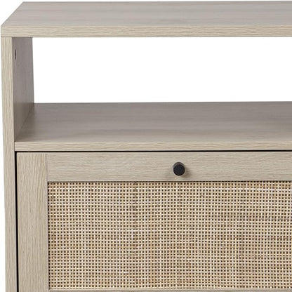 Nathan James Mina Side, End or Accent Table in a Natural Oak Wood Finish & Matte Black Accents with Storage for Living Room or Nightstand for Bedroom, Oak/Black, Set of 2