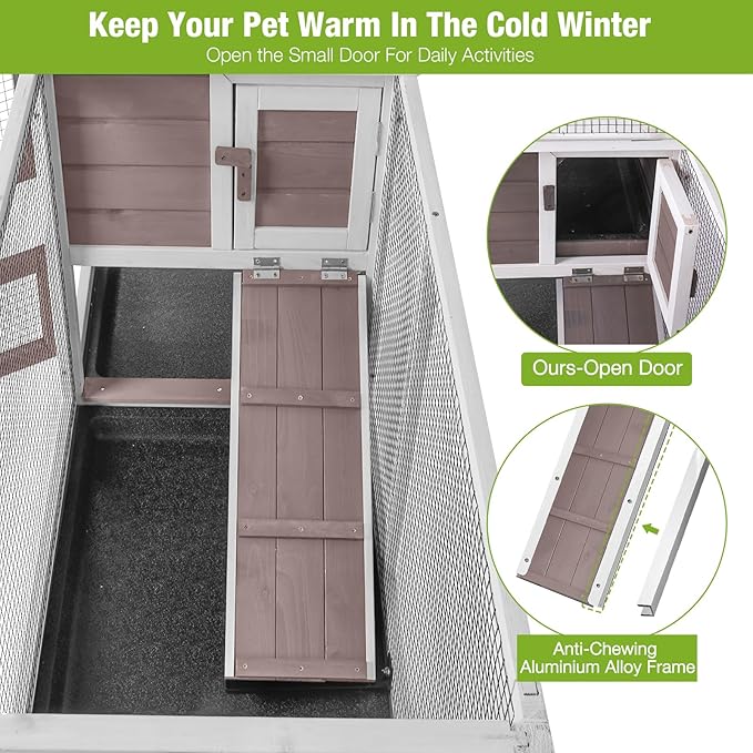 GUTINNEEN Rabbit Hutch with Chew-Resistant Ramp Indoor Bunny Cage Outdoor Guinea Pig Cage with Wheels and Leakproof Tray-Mewly Pet