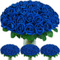 BLEUM CADE 100 Pcs Blue Roses Artificial Flowers, Real Touch Velvet Roses Fake Flowers Bulk, Artificial Roses Bouquet with Long Stems Bridal DIY Wedding Party Centerpiece Decorations