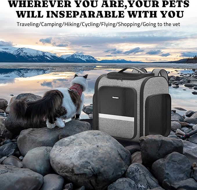 Pawtners Dog Backpack Carrier Large Pet Carrier Backpack for Kitten Small Dogs Puppies & Large Cats Up to 18 Lbs, Breathable Dog Backpack with Anti-Scratch Mesh, Ventilated Design, Perfect for Travel-Mewly Pet