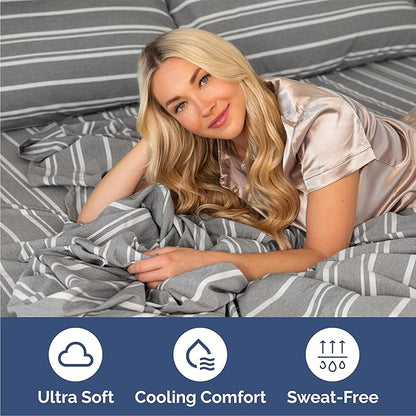 Queen 6 Piece Sheet Set - Comfy Breathable & Cooling - Soft Hotel Luxury Bedding Set with 8-16 Inch Deep Pockets - 1 Flat & 1 Fitted Sheet & 4 Pillowcases - Wrinkle Free & Easy Care - Grey Stripes 3