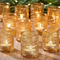 24 Pack Clear Glass Votive Candle Holders, Vintage Candle Holder for Floating Candle, Tealight Candle Holder for Table Centerpieces Home Bridal Shower Birthday Christmas Table Decoration (Amber)
