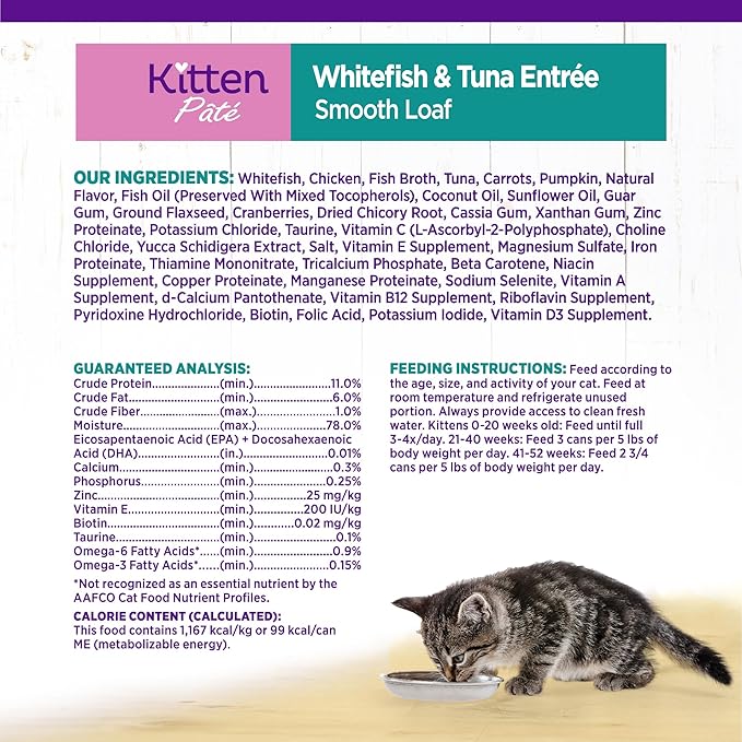 Wellness Complete Health Pate Kitten Wet Cat Food Canned Food, Natural, Protein-Rich, Grain Free, 3 Ounce Cans, 24 Pack, (Whitefish & Tuna)-Mewly Pet