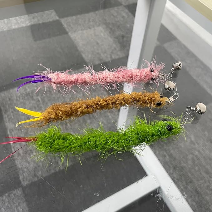 AcceLeah Cat Worm Toy Refills - Assorted Teaser Wand Toys with Bell (11 Pcs)-Mewly Pet