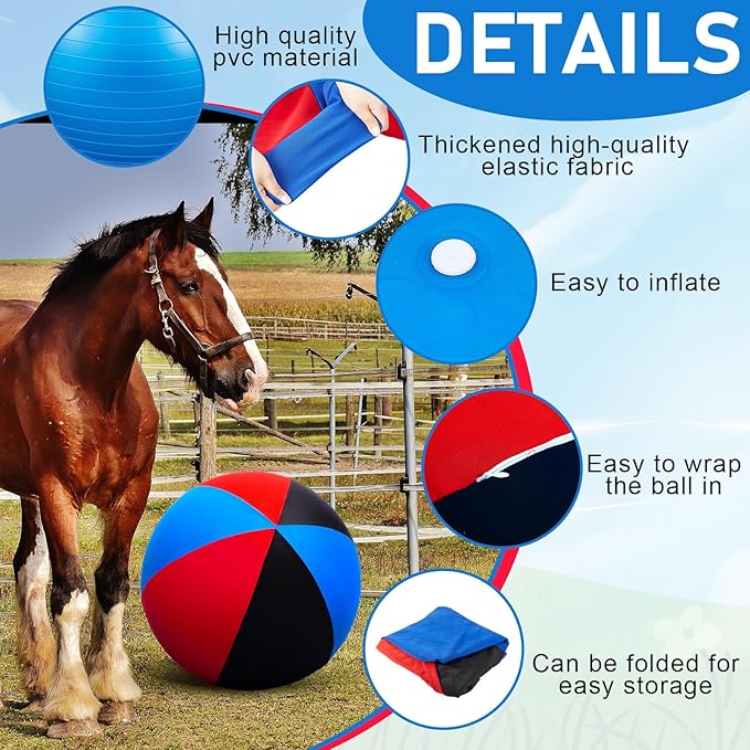 30inch Giant Herding Ball with Cover Anti Burst Ball Please Watch VCR for How to Inflation Horse Toys for Horses Stall Entertainment Play, Pump Included(Stylish)-Mewly Pet