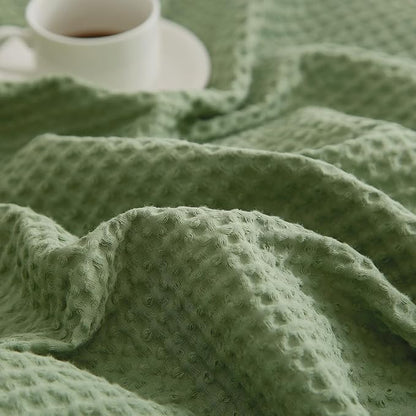 PHF 100% Cotton Waffle Weave Throw Blanket，Pre-Washed Snag Proof Lightweight Breathable Moisture-Wicking for Layering in Cold Weather for Couch Bed,Machine Washable,Home Decor Gift-Loden Green