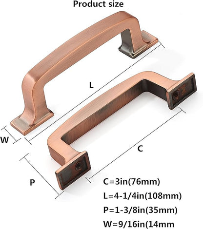 Khtumeware 10 Pack 3 Inch Cabinet Handles - Brushed Antique Copper Cabinet Pulls and Drawer Handles