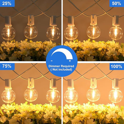 Bosceos Outdoor G40 LED Globe String Lights 50FT Dimmable Shatterproof Waterproof Patio Lights with 25+2 Bulbs Connectable Commercial Hanging Light for Patio Balcony Backyard Party (White Wire)