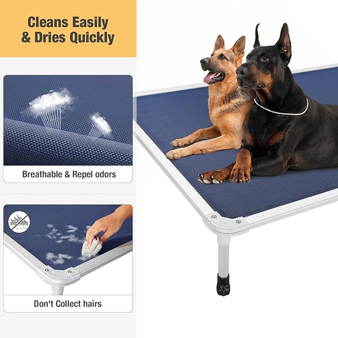 Veehoo Chew Proof Elevated Dog Bed - Cooling Raised Pet Cot - Silver Aluminum Frame and Durable Textilene Mesh Fabric, Unique Designed No-Slip Feet for Indoor or Outdoor Use, Blue, XX-Large, CWC2003-Mewly Pet