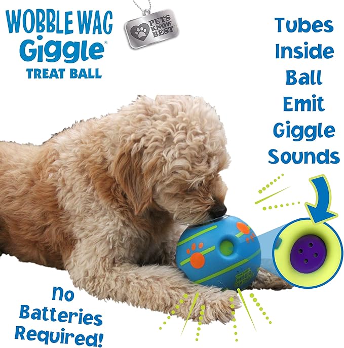 Wobble Wag Giggle Treat Ball- Interactive Dog Toy & Treat Dispenser, Fun Giggle Sounds When Rolled or Shaken, Great for Dogs Pets Know Best-Mewly Pet