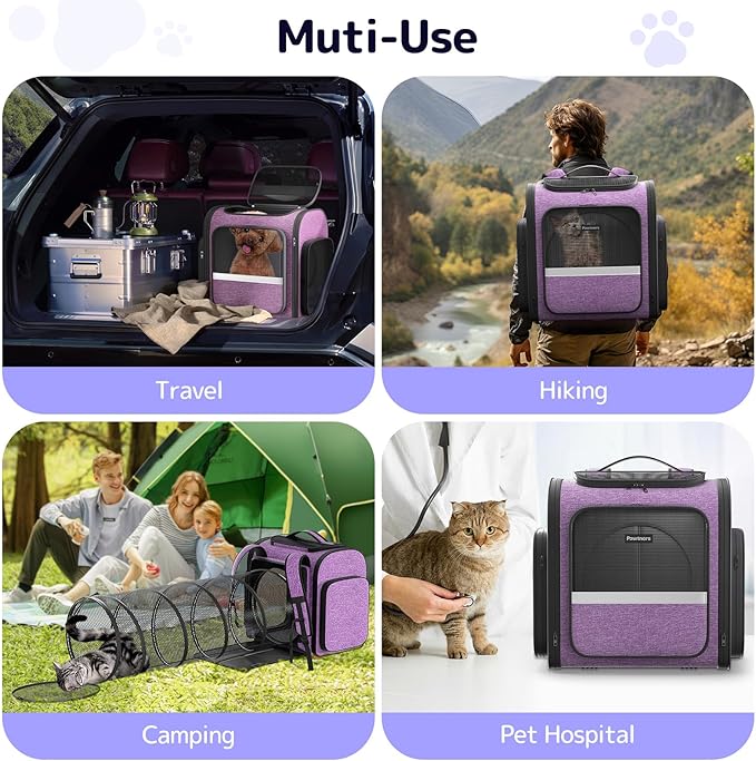 Pawtners Cat Carrier Backpacks Expandable Cat Backpack with Breathable Mesh, Pet Carrier Backpack for Cats Small Dogs Puppies Up to 18 Lbs, Dog Carrier Backpack for Travel Hiking Camping Outdoor-Mewly Pet
