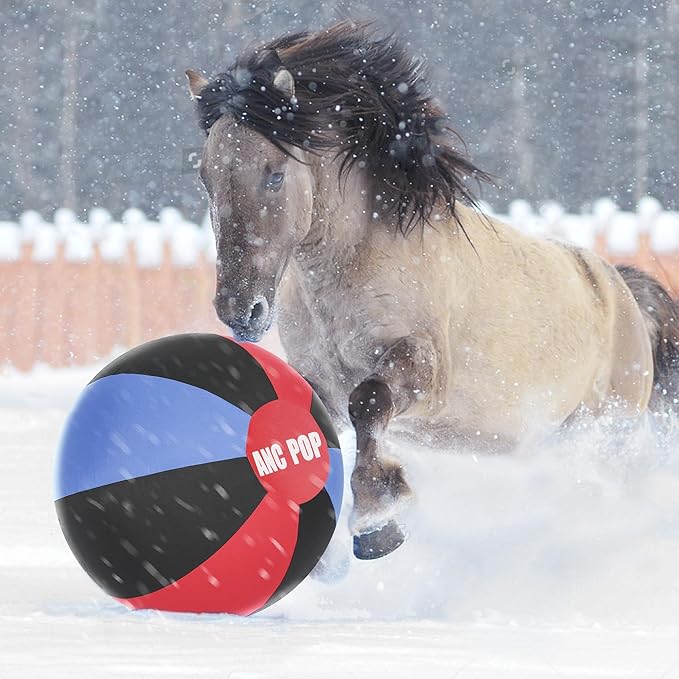 Herding Ball for Dogs Horse Ball& Cover 25" for Horses Large with Hand Pump for Play, Red and Blue and Black-Mewly Pet
