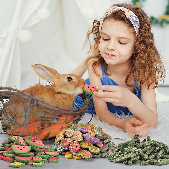 KATUMO Rabbit Chew Treats - 430g Mixed Natural Timothy Hay Pumpkin Carrot Beet Spinach Chew Toys for Rabbit Guinea Pig Hamster Bunny Chinchilla Gerbil Small Rodent Pets-Mewly Pet