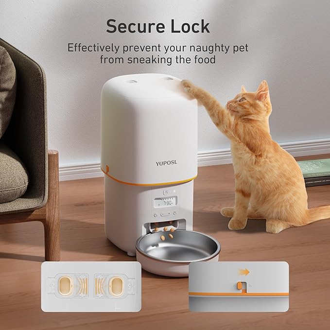 Automatic Cat Feeder - 4L Timed Auto Pet Feeder for Cat and Dog with Dry Food Dispenser, 180-day Battery Life, 1-6 Meals Per Day, 1-16 Portion, Desiccant Bag Keeps Food Fresh-Mewly Pet